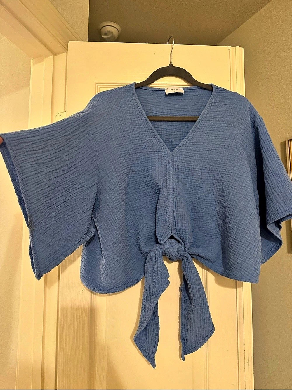 Adrienne Tie-Front Gauze Blouse in Blue Small Like New